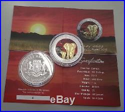 2015 SOMALIA African Wildlife Elephant Sunset 1oz Silver Color Gold Plated Coin