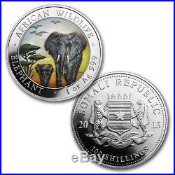 2015 SOMALIA Schillings Set 2 coins Elephants Day & Night fine 0.9999 Silver