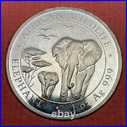 2015 SOMALI REPUBLIC 1oz AFRICAN ELEPHANT 100 SHILLINGS PURPLE TONED OBV