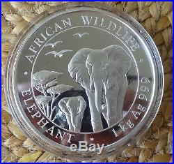 2015 Somali African Elephant 2000 Shilling 1 Kilo 999 Fine Silver Coin with Box