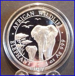 2015 Somali Republic African Elephant 1 oz BU. 999 Fine Silver Coin in Capsule