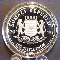 2015 Somali Republic African Elephant 1 oz BU. 999 Fine Silver Coin in Capsule