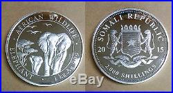 2015 Somali Republic KILO. 999 SILVER Elephant Coin in capsule