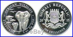 2015 Somalia 100 Shillings 1 oz. 999 Silver Elephant 20 Count Original Roll