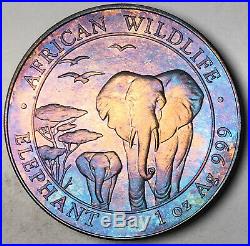 2015 Somalia 100 Shillings African Wildlife Elephant. 999 Silver Toned Blue (dr)