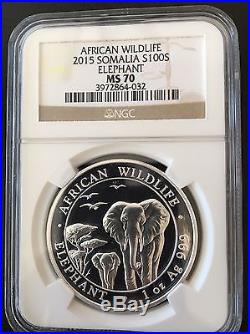 2015 Somalia 1oz Silver Elephant NGC MS70 Brown Label- Perfect Condition