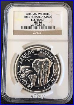 2015 Somalia 1oz Silver Elephant NGC MS70 Brown Label- Perfect Condition+Bonus