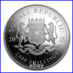 2015 Somalia 2000 Schillings African Wildlife Elephant Kilo. 999 Fine Silver Coi