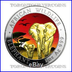 2015 Somalia African Elephant Sunset 1 oz Silver Coin Colored LTD Mintage 500