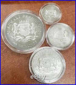 2015 Somalia African Wildlife. 999 Silver Elephant Coins 4 Pc #22/100 Coa #l659