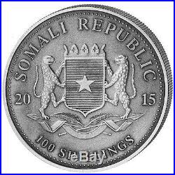 2015 Somalia African Wildlife Elephant 1 oz. 999 Silver Coin Antique Finish