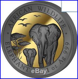 2015 Somalia African Wildlife Elephant Golden Enigma Gold Ruthenium Silver Coins