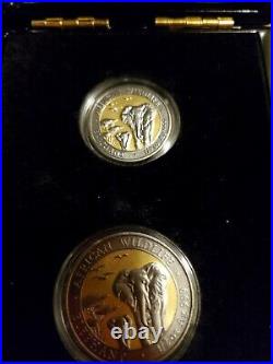 2015 Somalia African Wildlife Elephant Ruthenium Golden Enigma Silver Coin Set
