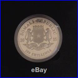2015 Somalia Burning Elephant. 999 Silver BU Coin withBlack Ruthenium OGP/COA