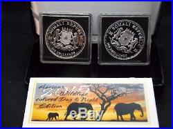 2015 Somalia ELEPHANT Colorized 1 oz Silver (2 Coin) Set Box & COA ECC&C, Inc