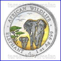2015 Somalia Elephant Color 1 OZ African Wildlife Silver Coin Mintage 5000