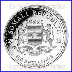 2015 Somalia Elephant Color 1 OZ African Wildlife Silver Coin Mintage 5000