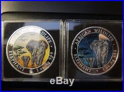 2015 Somalia Elephant Day & Night Colorized 2 silver coin set African Wildlife