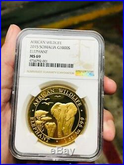 2015 Somalia Gold Elephant coin 1oz 999 silver MS69 NGC