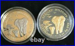 2015 Somalia Silver Elephant 2-coin Set Gold Platinum Black Ruthenium