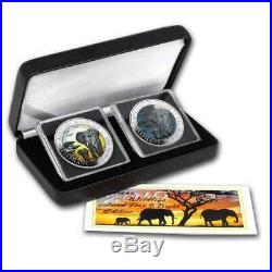 2015 Somalian ELEPHANT DAY & NIGHT Colorized Silver-2 Coin Set