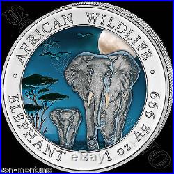 2015 Somalian ELEPHANT DAY & NIGHT Colorized Silver 2 Coin Set AFRICAN WILDLIFE