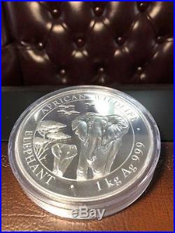 2015 Somalian Elephant 1 Kilo (32.15 Troy Ounces). 9999 Silver BU African Coin