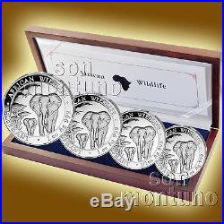 2015 Somalian SILVER ELEPHANT 4 COIN PROOF SET in Box with COA African Wildlife