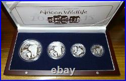 2015 Somalian SILVER ELEPHANT 4 COIN PROOF SET in Box with COA African Wildlife