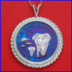 2015 Somolia Elephant 1 Oz. 999 Fine Silver Toned Coin Sterling Silver Necklace