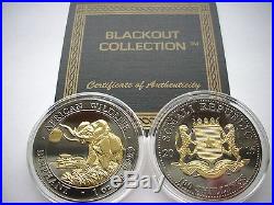 2016 1 Oz Silver Coin Somalian Elephant Blackout Collection Black Ruthenium-24kt
