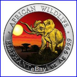 2016 1 Ounce Somalian African Elephant At Sunset 24K & Ruthenium Silver Coin