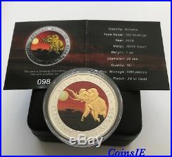 2016 1oz. 999 Somalia African Elephant Night Sunset Gold Gilded Silver Coin