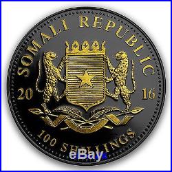 2016 1oz. 999 Somalia African Elephant Ruthenium Gold Gilded Silver Coin
