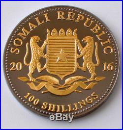 2016 1oz. 999 Somalia African Elephant Ruthenium Gold Gilded Silver Coin