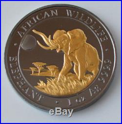 2016 1oz. 999 Somalian Elephant Twilight collection Ruthenium Gold Gilded Silver