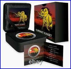 2016 AFRICAN ELEPHANT AT SUNSET 24K GOLD GILDED 1oz. 999 Silver Coin Box & COA