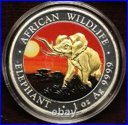 2016 African ELEPHANT AT SUNSET 24k Gold Gilded 1oz. 999 Silver Somalia Coin