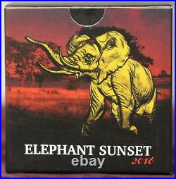 2016 African ELEPHANT AT SUNSET 24k Gold Gilded 1oz. 999 Silver Somalia Coin