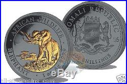 2016! Golden Enigma Elephant 1oz Silver Ruthenium Gold Plated Coin Somalia