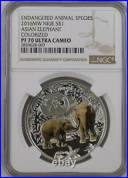 2016 Niue $1 Endangered Species Asian Elephant Ngc Pf70 Uc Silver Coin