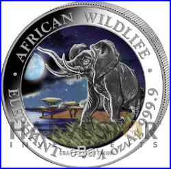 2016 Somalia Elephant Day And Night 2-coin Set 2 X 1 Oz. Coins Mintage 500