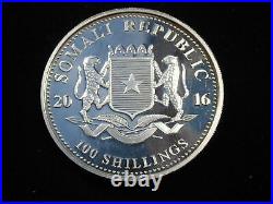 2016 Solid 999.9 Silver 1 oz Somali 100 Shillings African Elephant #21