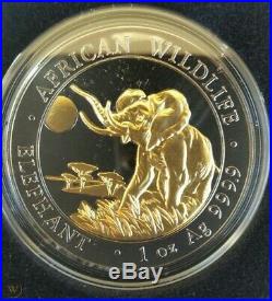 2016 Somali Elephant 1 oz. 999 Silver coin BLACKOUT Ruthenium & 24K Gold Enigma