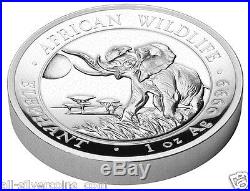 2016 SomaliaHigh Relief African Wildlife ELEPHANT 1oz Silver Coin Case &COA