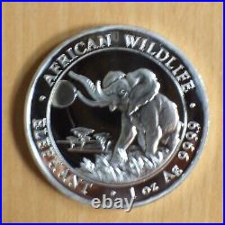 2016 Somalia 100 Schillings Elephant Silver 99.9% 1oz Silver Coin + Zip