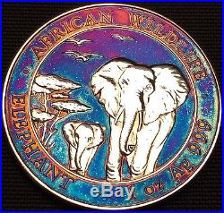 2016 Somalia 1 oz. 999 Silver Elephant BU ART RAINBOW TONED STUNNING