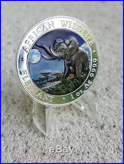 2016 Somalia 1 oz Pure Silver Coin Elephant with Air-Tite Capsule & Easel WAS