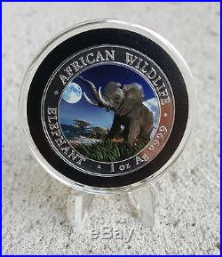 2016 Somalia 1 oz Pure Silver Coin Elephant with Air-Tite Capsule & Easel WAS