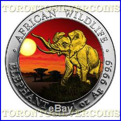 2016 Somalia African Elephant Sunset 1 oz Silver Coin Colored LTD Mintage 500